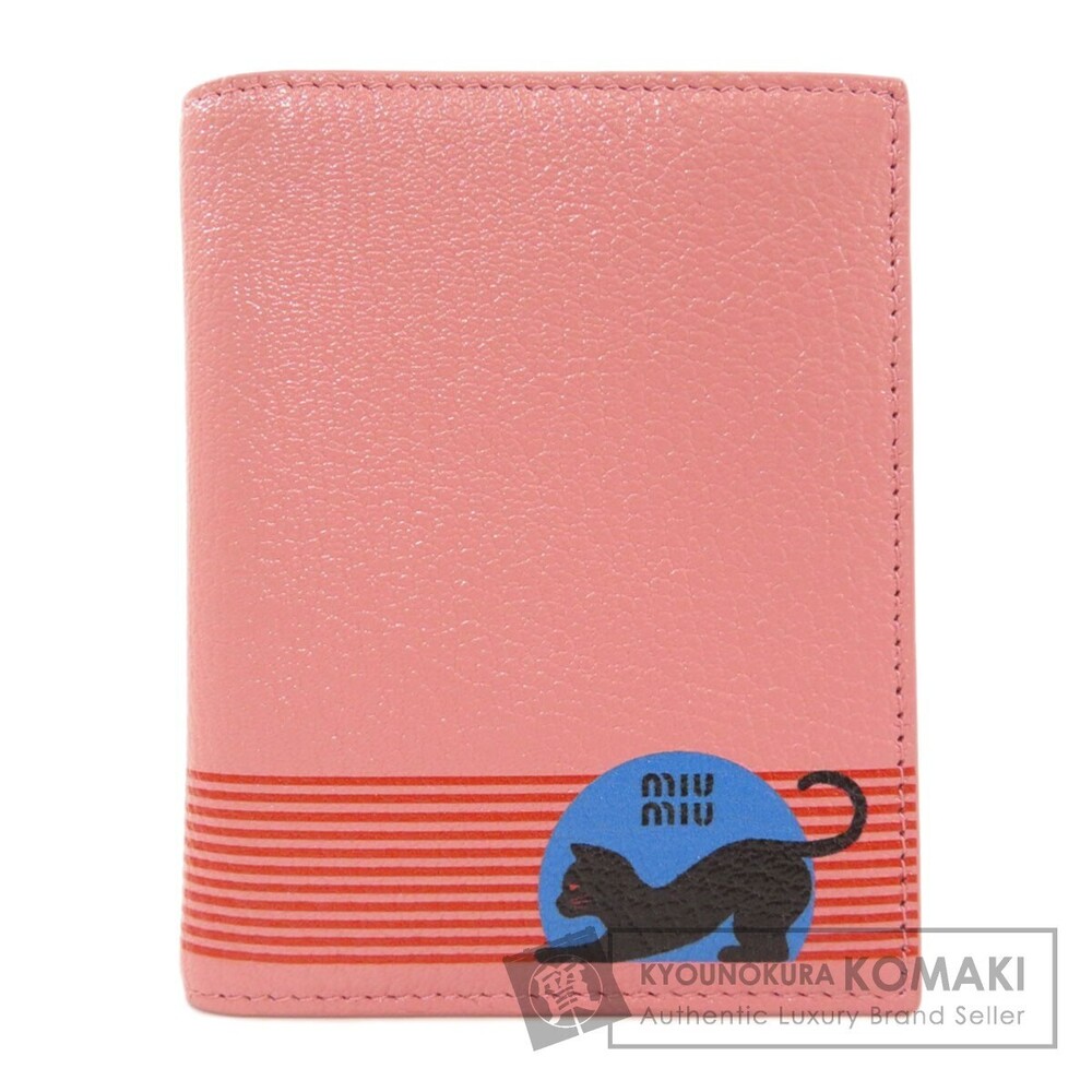 Miu Miu Logo Cat Motif Bifold Wallet Leather